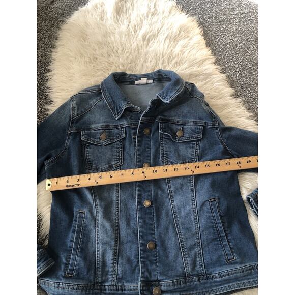 WESTPORT Denim Blue Jean Jacket Button Front & Cuffs Women’s Large Stretch MM - Picture 3 of 9